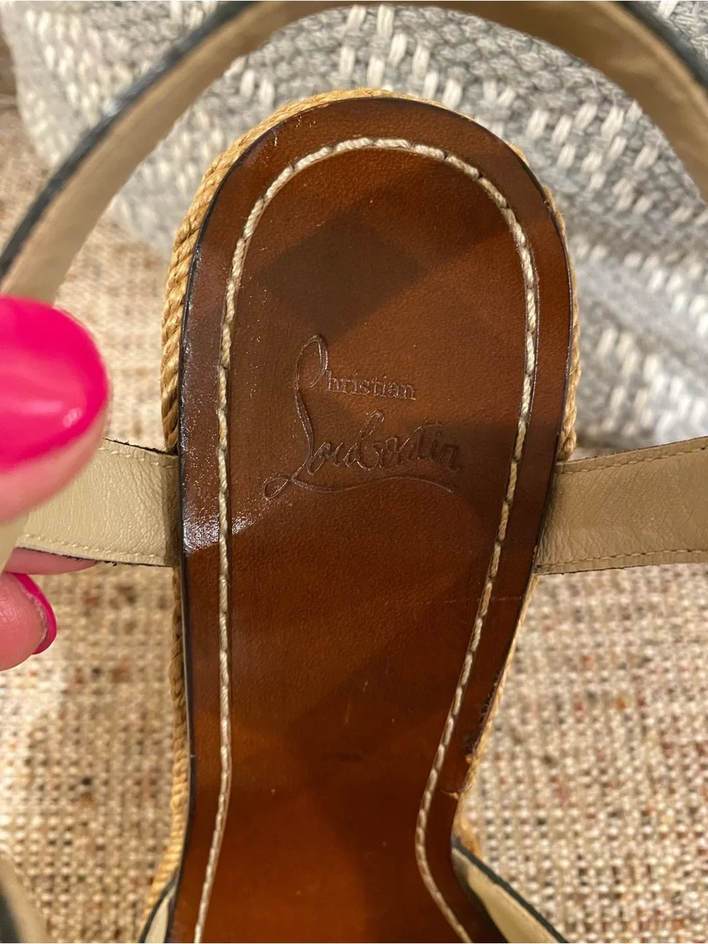 Christian Louboutin Black Leather Espadrille Platform Wedge Sandals